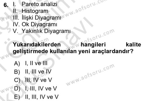 Konaklama Hizmetlerinde Kalite Yönetimi Dersi 2020 - 2021 Yılı Yaz Okulu Sınavı 6. Soru