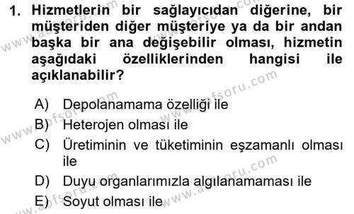 Konaklama Hizmetlerinde Kalite Yönetimi Dersi 2021 - 2022 Yılı (Vize) Ara Sınavı 1. Soru