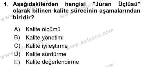 Konaklama Hizmetlerinde Kalite Yönetimi Dersi 2021 - 2022 Yılı (Final) Dönem Sonu Sınavı 1. Soru