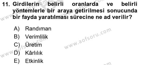 Konaklama Hizmetlerinde Kalite Yönetimi Dersi 2021 - 2022 Yılı (Final) Dönem Sonu Sınavı 11. Soru