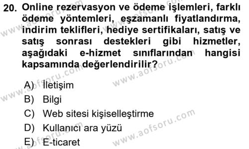 Konaklama Hizmetlerinde Kalite Yönetimi Dersi 2021 - 2022 Yılı (Final) Dönem Sonu Sınavı 20. Soru