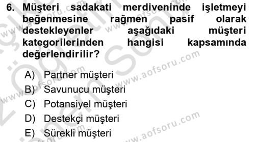 Konaklama Hizmetlerinde Kalite Yönetimi Dersi 2021 - 2022 Yılı (Final) Dönem Sonu Sınavı 6. Soru