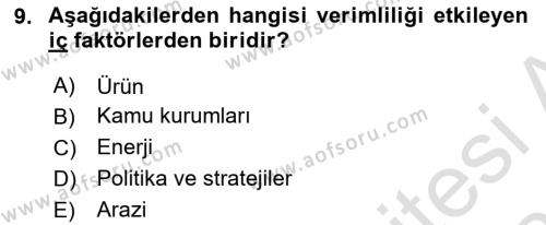 Konaklama Hizmetlerinde Kalite Yönetimi Dersi 2021 - 2022 Yılı (Final) Dönem Sonu Sınavı 9. Soru