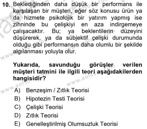 Konaklama Hizmetlerinde Kalite Yönetimi Dersi 2021 - 2022 Yılı Yaz Okulu Sınavı 10. Soru