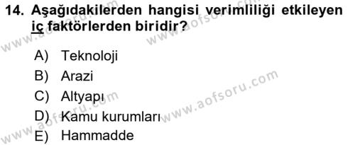 Konaklama Hizmetlerinde Kalite Yönetimi Dersi 2021 - 2022 Yılı Yaz Okulu Sınavı 14. Soru