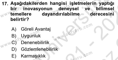 Konaklama Hizmetlerinde Kalite Yönetimi Dersi 2021 - 2022 Yılı Yaz Okulu Sınavı 17. Soru