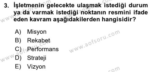 Konaklama Hizmetlerinde Kalite Yönetimi Dersi 2021 - 2022 Yılı Yaz Okulu Sınavı 3. Soru