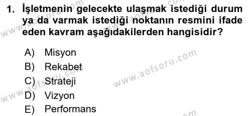 Konaklama Hizmetlerinde Kalite Yönetimi Dersi 2022 - 2023 Yılı Yaz Okulu Sınavı 1. Soru