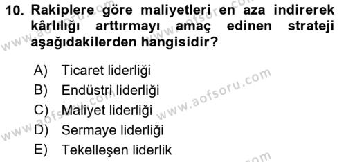 Konaklama Hizmetlerinde Kalite Yönetimi Dersi 2022 - 2023 Yılı Yaz Okulu Sınavı 10. Soru