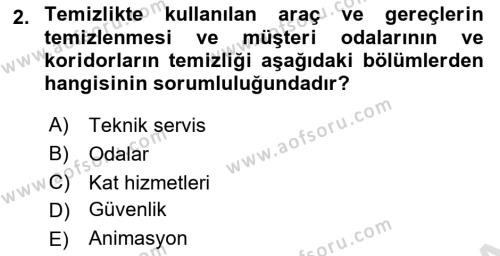 Konaklama Hizmetlerinde Kalite Yönetimi Dersi 2022 - 2023 Yılı Yaz Okulu Sınavı 2. Soru