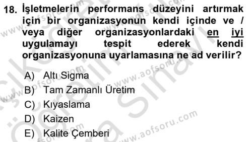 Konaklama Hizmetlerinde Kalite Yönetimi Dersi 2023 - 2024 Yılı (Vize) Ara Sınavı 18. Soru