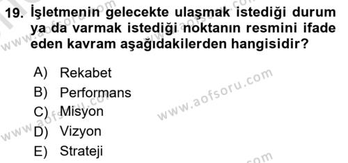 Konaklama Hizmetlerinde Kalite Yönetimi Dersi 2023 - 2024 Yılı (Vize) Ara Sınavı 19. Soru