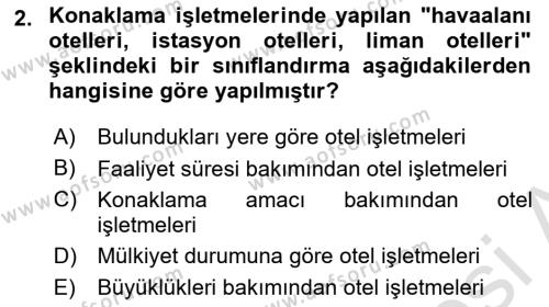 Konaklama Hizmetlerinde Kalite Yönetimi Dersi 2023 - 2024 Yılı (Vize) Ara Sınavı 2. Soru