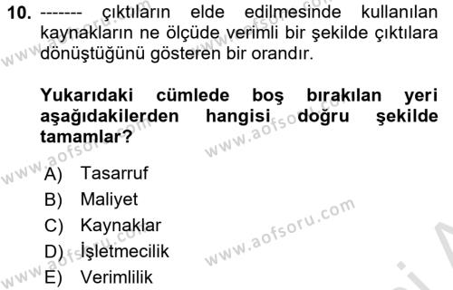 Konaklama Hizmetlerinde Kalite Yönetimi Dersi 2023 - 2024 Yılı (Final) Dönem Sonu Sınavı 10. Soru