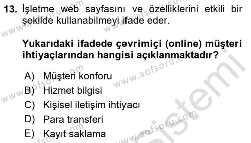 Konaklama Hizmetlerinde Kalite Yönetimi Dersi 2023 - 2024 Yılı (Final) Dönem Sonu Sınavı 13. Soru