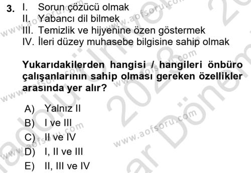 Konaklama Hizmetlerinde Kalite Yönetimi Dersi 2023 - 2024 Yılı (Final) Dönem Sonu Sınavı 3. Soru