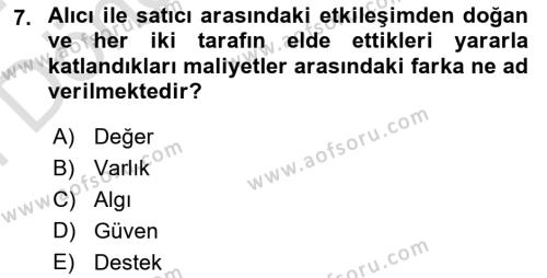 Konaklama Hizmetlerinde Kalite Yönetimi Dersi 2023 - 2024 Yılı (Final) Dönem Sonu Sınavı 7. Soru