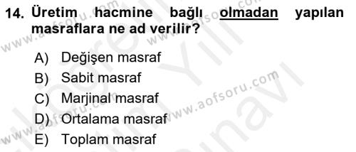 Tarım Ekonomisi Dersi 2018 - 2019 Yılı (Vize) Ara Sınavı 14. Soru