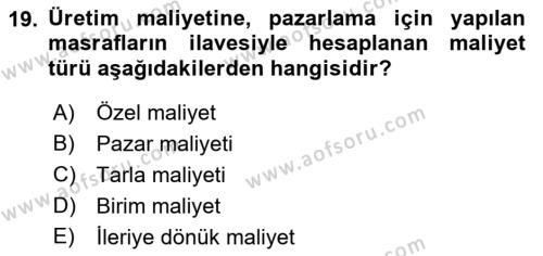 Tarım Ekonomisi Dersi 2018 - 2019 Yılı (Vize) Ara Sınavı 19. Soru