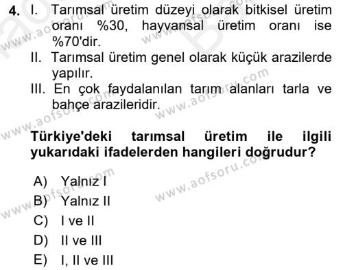 Tarım Ekonomisi Dersi 2018 - 2019 Yılı (Vize) Ara Sınavı 4. Soru