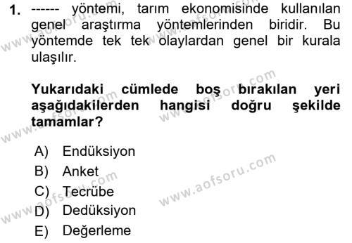 Tarım Ekonomisi Dersi 2021 - 2022 Yılı (Vize) Ara Sınavı 1. Soru