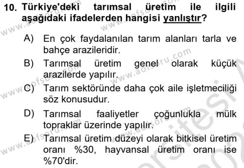 Tarım Ekonomisi Dersi 2021 - 2022 Yılı (Vize) Ara Sınavı 10. Soru