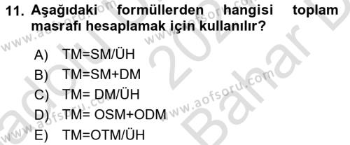 Tarım Ekonomisi Dersi 2021 - 2022 Yılı (Vize) Ara Sınavı 11. Soru