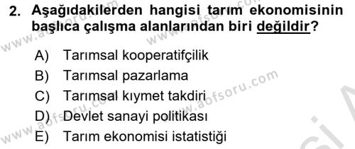 Tarım Ekonomisi Dersi 2021 - 2022 Yılı (Vize) Ara Sınavı 2. Soru