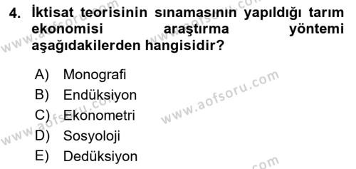 Tarım Ekonomisi Dersi 2021 - 2022 Yılı (Vize) Ara Sınavı 4. Soru