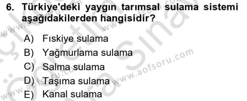 Tarım Ekonomisi Dersi 2021 - 2022 Yılı (Vize) Ara Sınavı 6. Soru