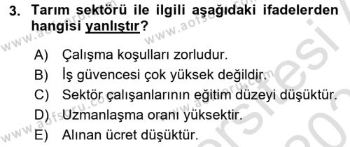 Tarım Ekonomisi Dersi 2021 - 2022 Yılı (Final) Dönem Sonu Sınavı 3. Soru