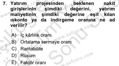 Tarım Ekonomisi Dersi 2021 - 2022 Yılı (Final) Dönem Sonu Sınavı 7. Soru