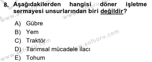 Tarım Ekonomisi Dersi 2021 - 2022 Yılı (Final) Dönem Sonu Sınavı 8. Soru