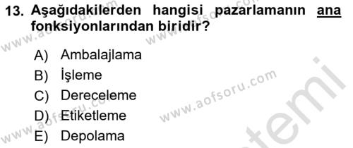 Tarım Ekonomisi Dersi 2021 - 2022 Yılı Yaz Okulu Sınavı 13. Soru