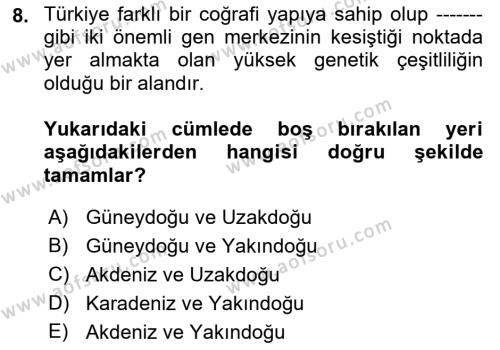 Tarım Ekonomisi Dersi 2021 - 2022 Yılı Yaz Okulu Sınavı 8. Soru