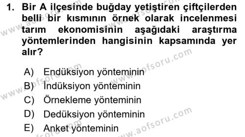 Tarım Ekonomisi Dersi 2023 - 2024 Yılı (Vize) Ara Sınavı 1. Soru