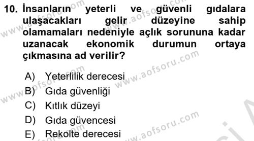 Tarım Ekonomisi Dersi 2023 - 2024 Yılı (Vize) Ara Sınavı 10. Soru