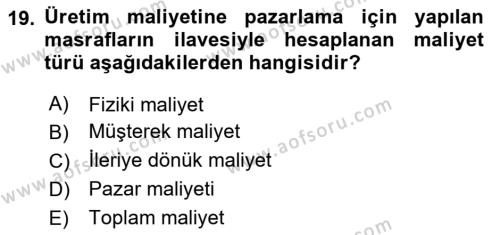 Tarım Ekonomisi Dersi 2023 - 2024 Yılı (Vize) Ara Sınavı 19. Soru