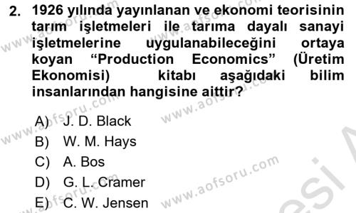 Tarım Ekonomisi Dersi 2023 - 2024 Yılı (Vize) Ara Sınavı 2. Soru