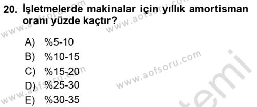 Tarım Ekonomisi Dersi 2023 - 2024 Yılı (Vize) Ara Sınavı 20. Soru