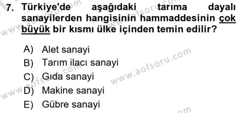 Tarım Ekonomisi Dersi 2023 - 2024 Yılı (Vize) Ara Sınavı 7. Soru