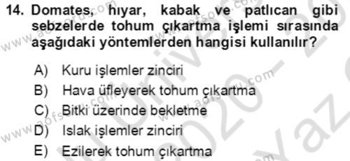 Bahçe Tarımı 1 Dersi 2020 - 2021 Yılı Yaz Okulu Sınavı 14. Soru