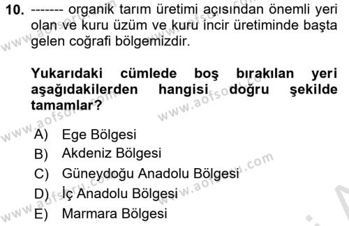 Ekoloji ve Çevre Bilgisi Dersi 2019 - 2020 Yılı (Final) Dönem Sonu Sınavı 10. Soru