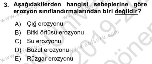 Ekoloji ve Çevre Bilgisi Dersi 2019 - 2020 Yılı (Final) Dönem Sonu Sınavı 3. Soru