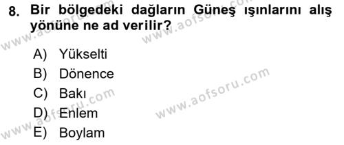 Ekoloji ve Çevre Bilgisi Dersi 2019 - 2020 Yılı (Final) Dönem Sonu Sınavı 8. Soru