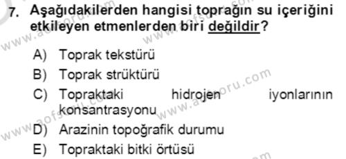 Ekoloji ve Çevre Bilgisi Dersi 2020 - 2021 Yılı Yaz Okulu Sınavı 7. Soru