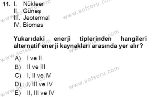 Ekoloji ve Çevre Bilgisi Dersi 2021 - 2022 Yılı (Final) Dönem Sonu Sınavı 11. Soru