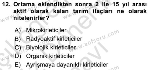 Ekoloji ve Çevre Bilgisi Dersi 2022 - 2023 Yılı (Final) Dönem Sonu Sınavı 12. Soru