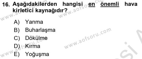 Ekoloji ve Çevre Bilgisi Dersi 2022 - 2023 Yılı (Final) Dönem Sonu Sınavı 16. Soru