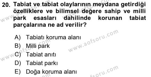 Ekoloji ve Çevre Bilgisi Dersi 2022 - 2023 Yılı (Final) Dönem Sonu Sınavı 20. Soru